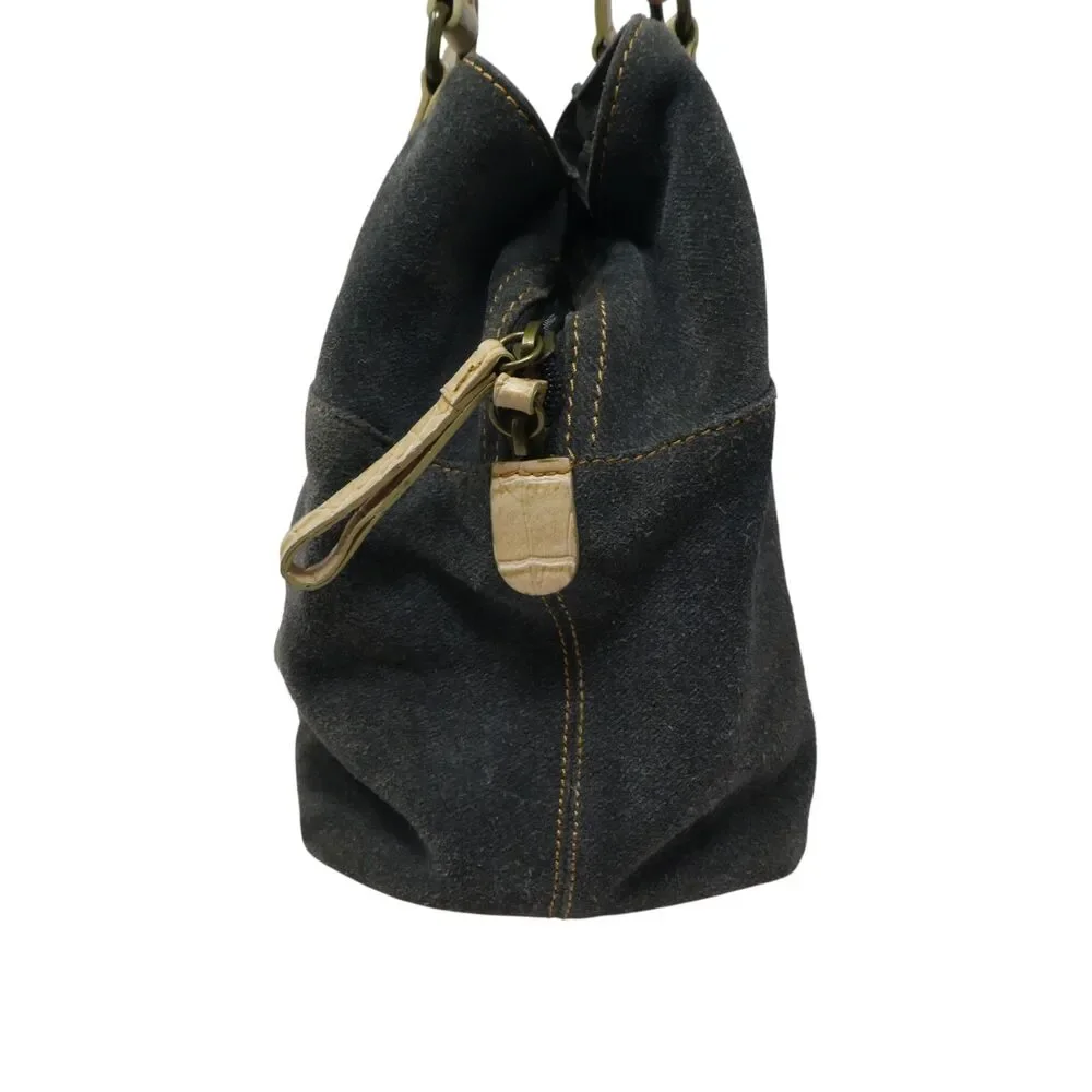 Sanpo Gray Suede Ostrich Leather Satchal Handbag Purse‎